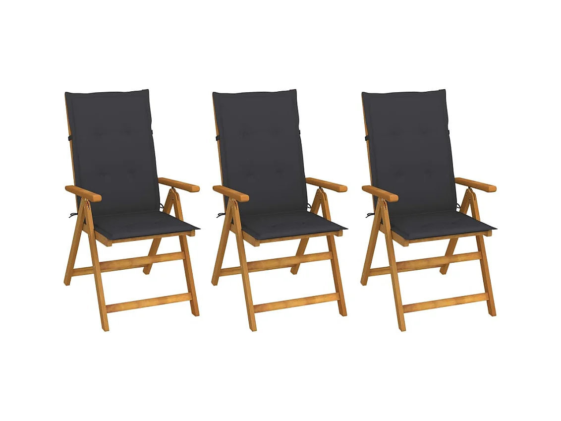 Juego de 3 sillas de jardín plegables con cojines de madera de acacia