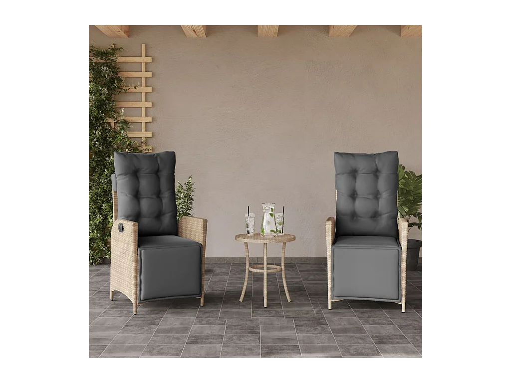 Juego de 2 sillas de jardín reclinables con reposapiés de ratán