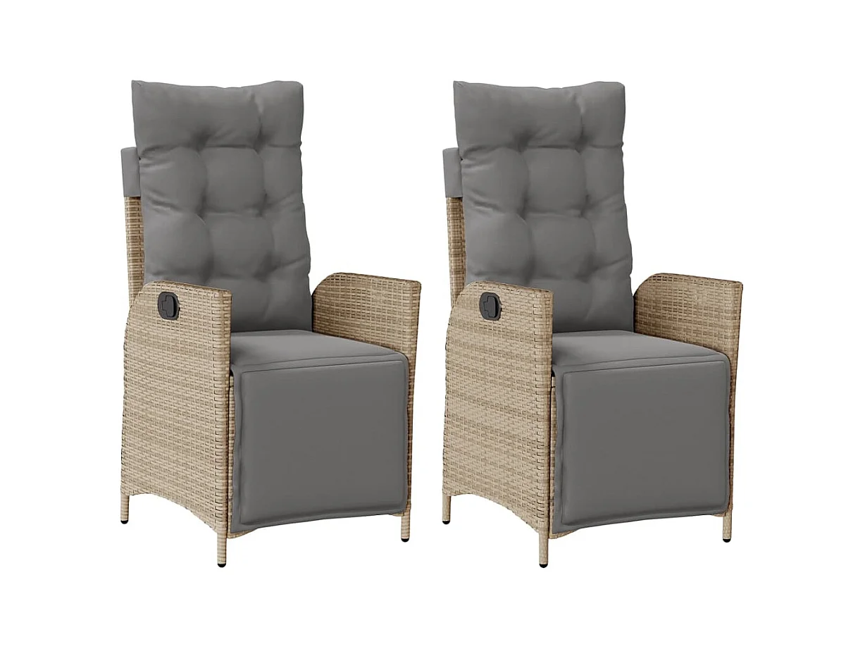 Juego de 2 sillas de jardín reclinables con reposapiés de ratán