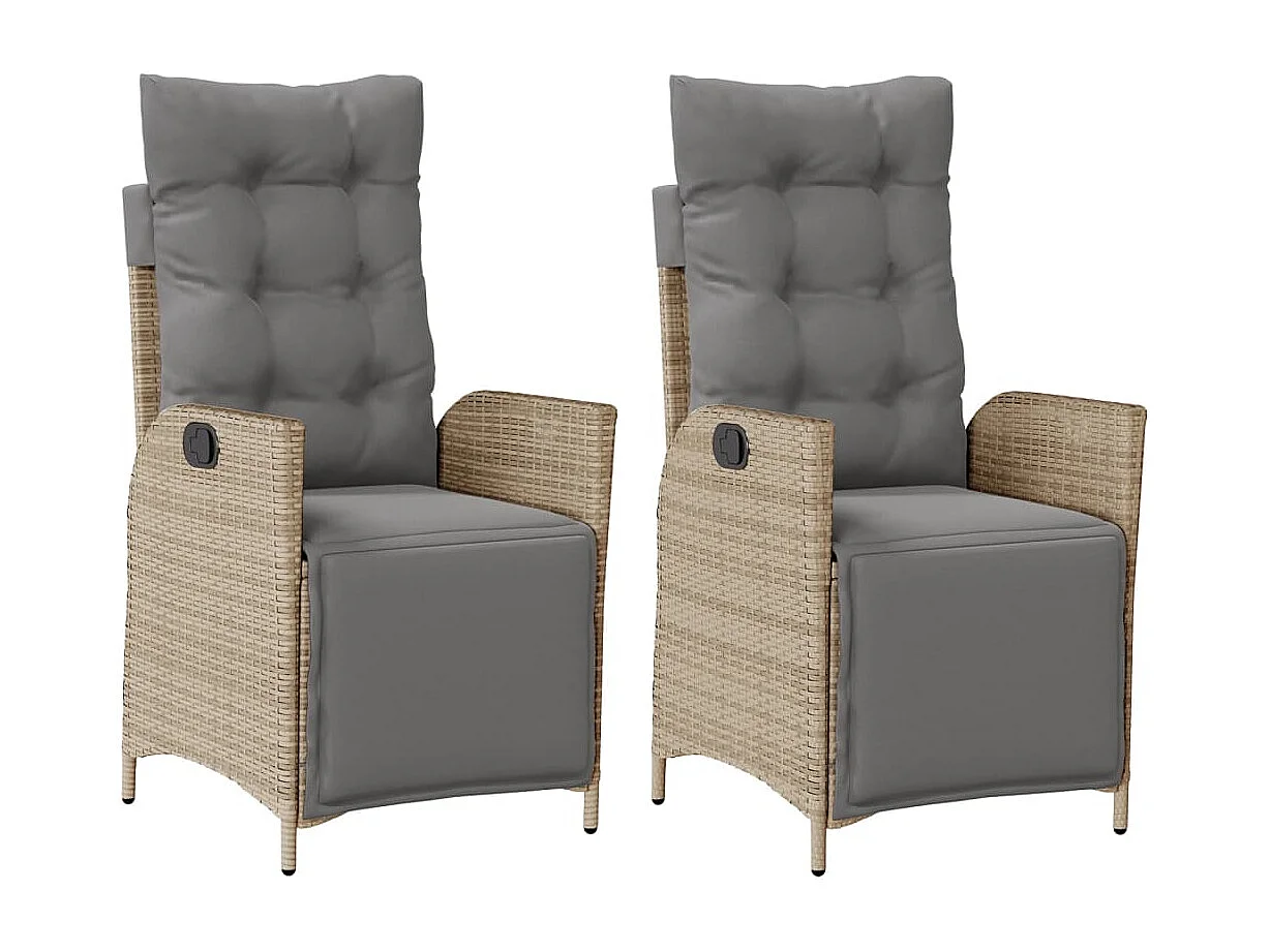 Chaises inclinables de jardin lot de 2 avec repose-pied rotin