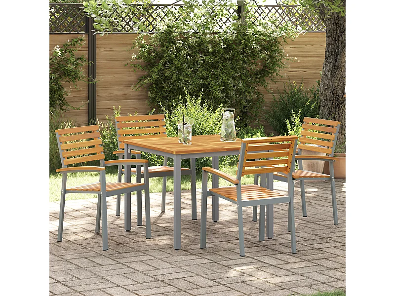 Ensemble de 4 chaises de jardin en Gris Bois Acacia et Acier