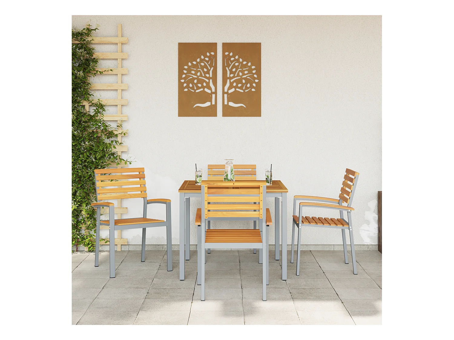 Set van 4 tuinstoelen in grijs acaciahout en staal