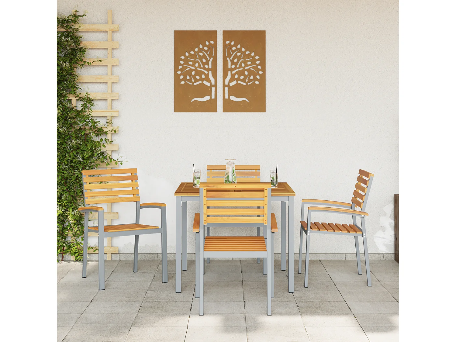 Conjunto de 4 sillas de jardín en madera de acacia gris y acero