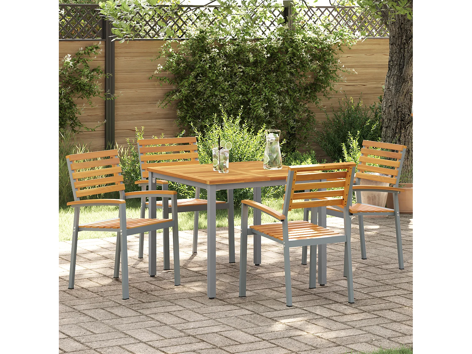 Conjunto de 4 sillas de jardín en madera de acacia gris y acero
