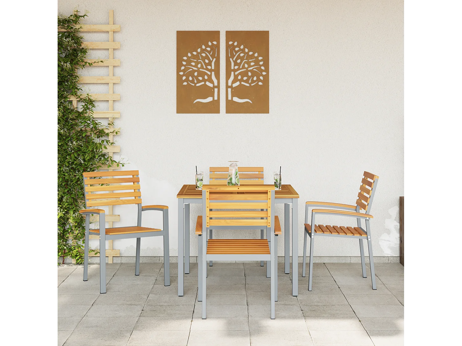 Conjunto de 4 sillas de jardín en madera de acacia gris y acero