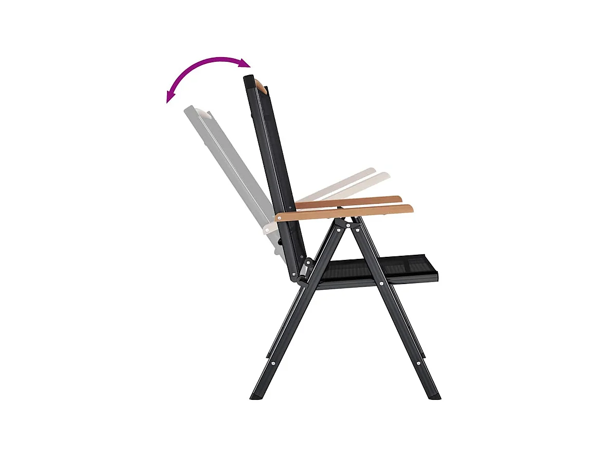 Juego de 2 sillas de jardín plegables de aluminio y textilene negro