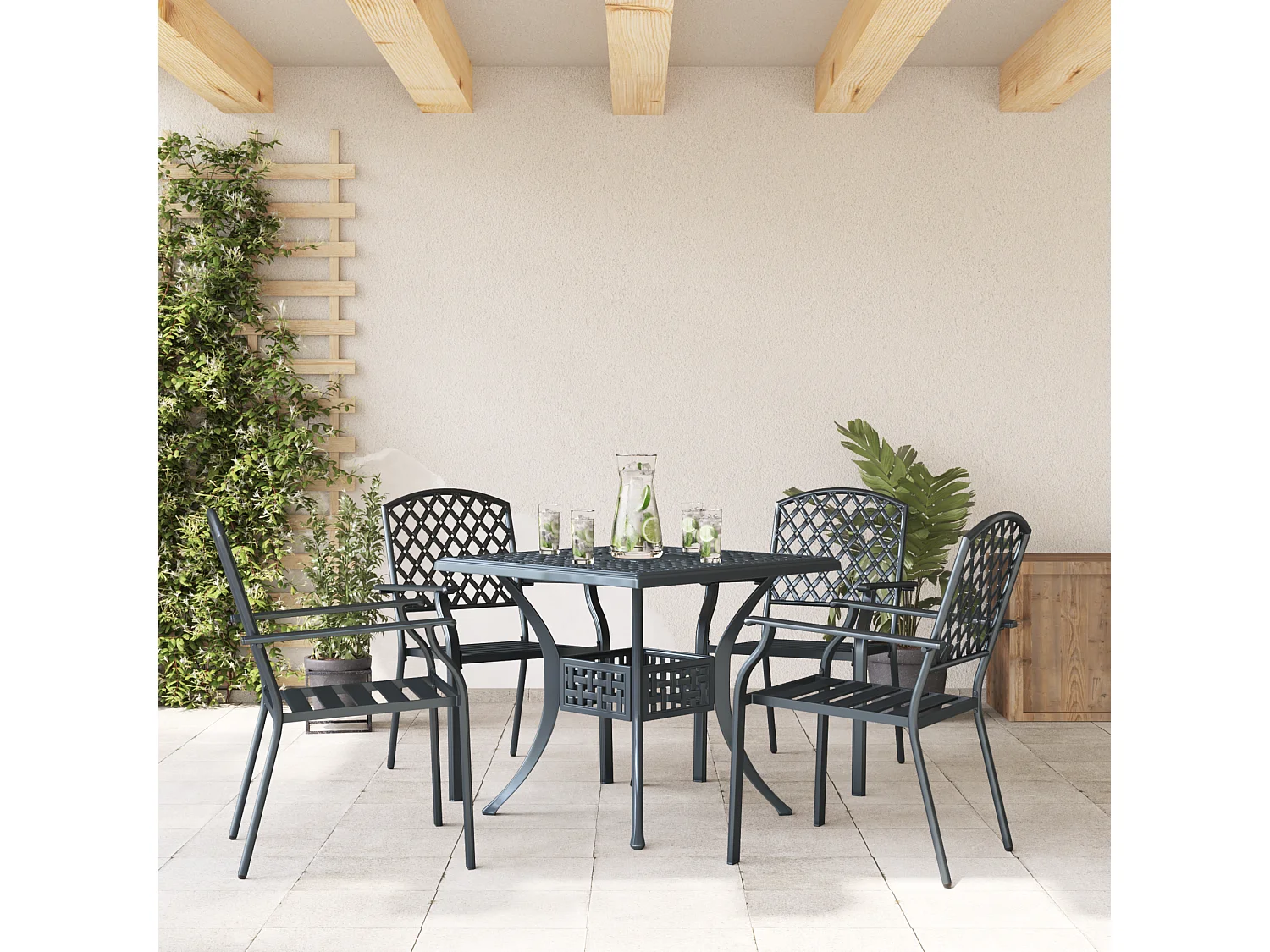 Chaises de jardin 4 pcs empilables en acier anthracite