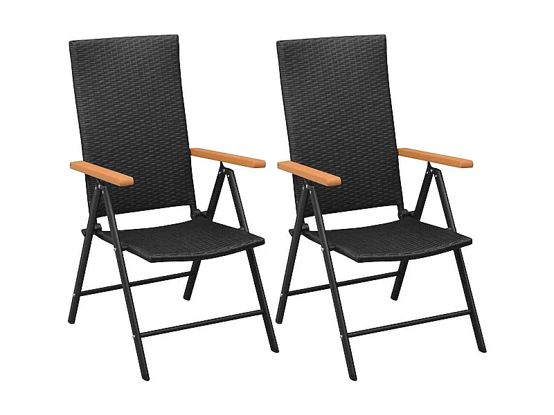 Set di 2 sedie da giardino impilabili in resina intrecciata nera