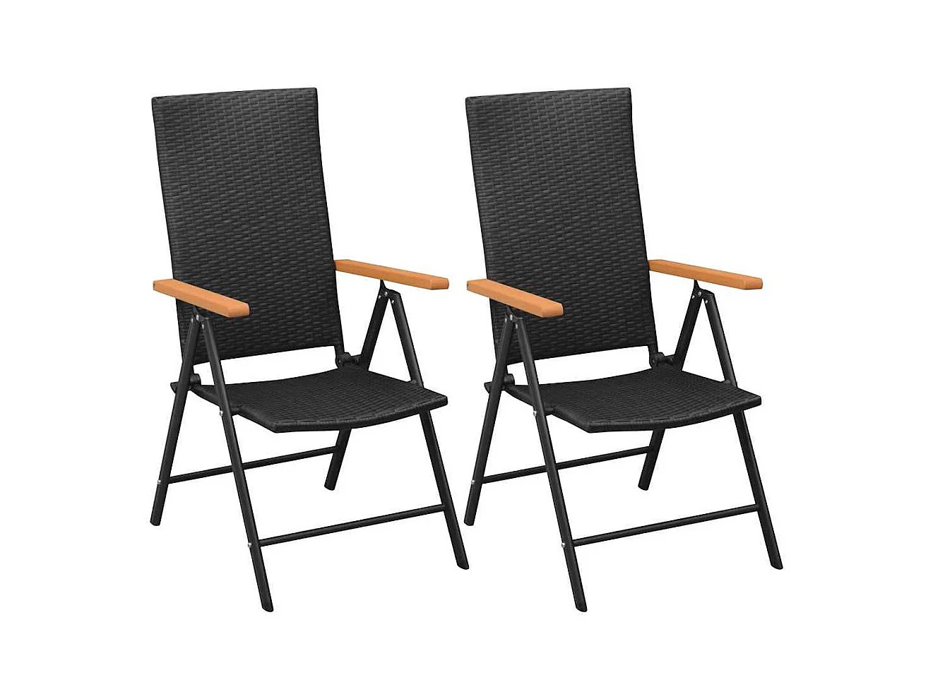 Set di 2 sedie da giardino impilabili in resina intrecciata nera