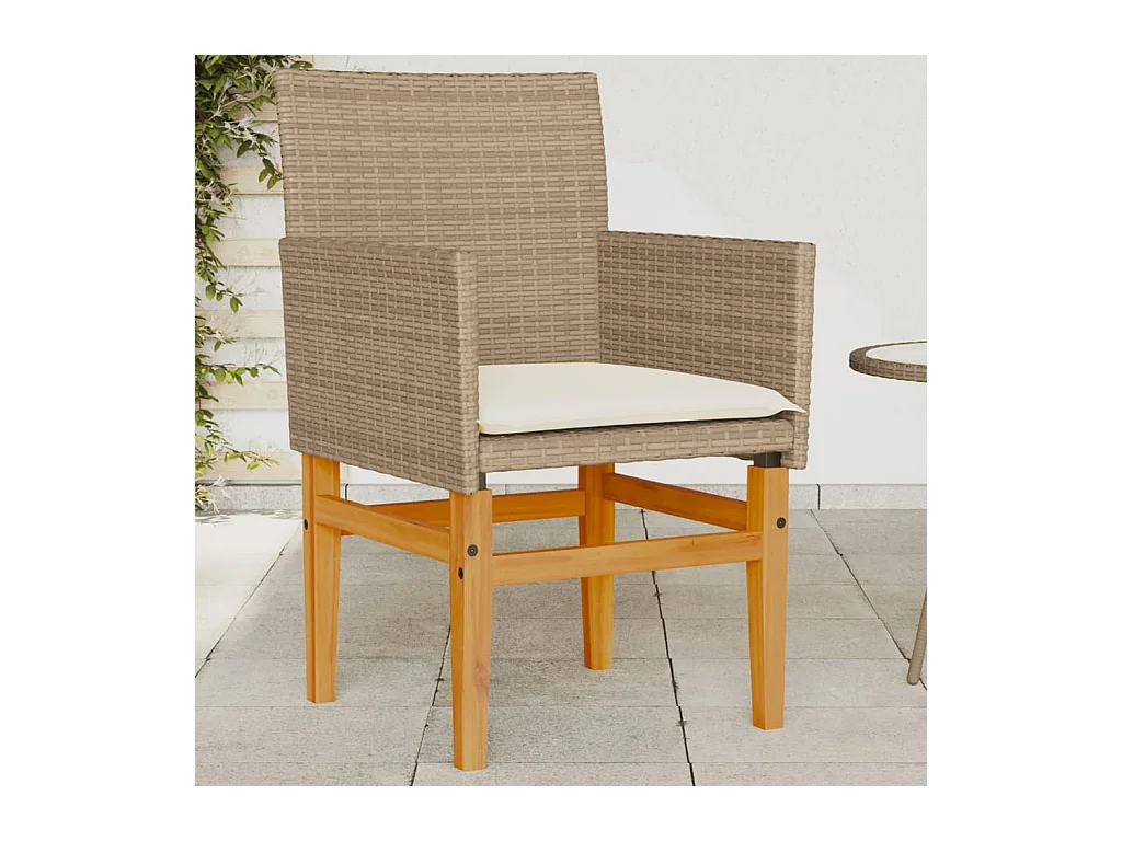 Juego de 2 cojines para sillas de jardín de mimbre de resina beige y madera.