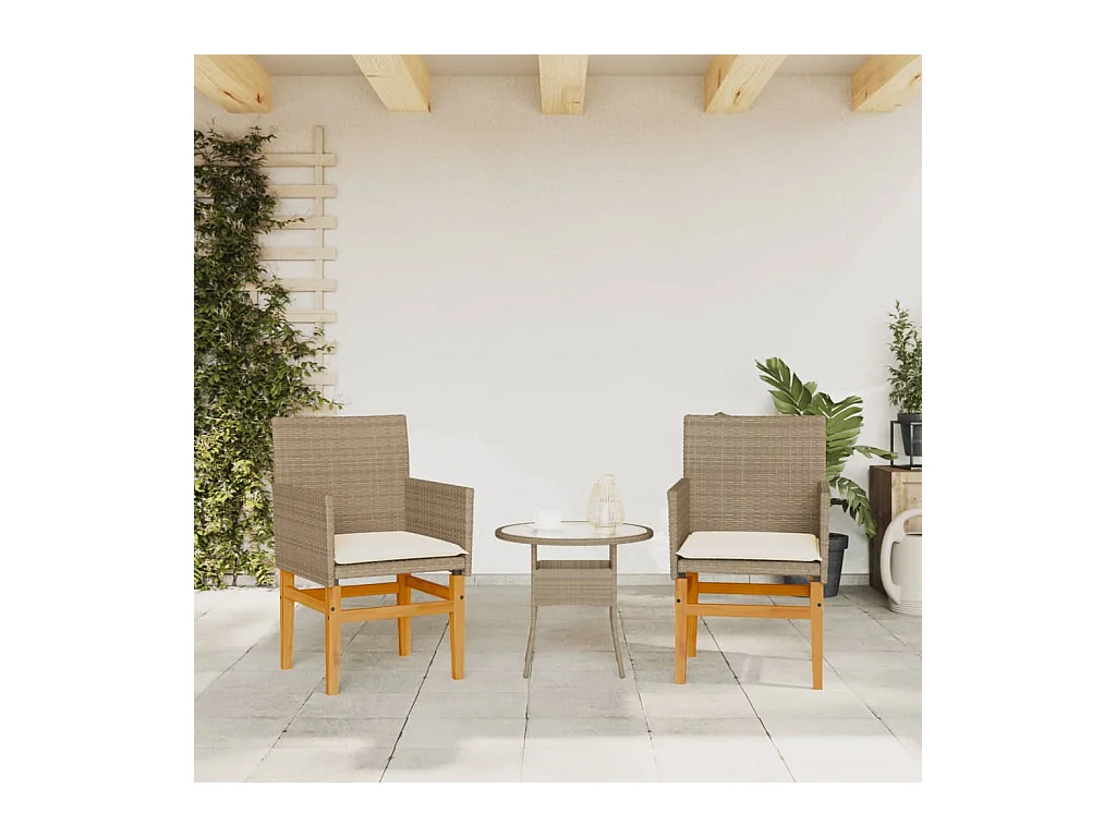 Juego de 2 cojines para sillas de jardín de mimbre de resina beige y madera.