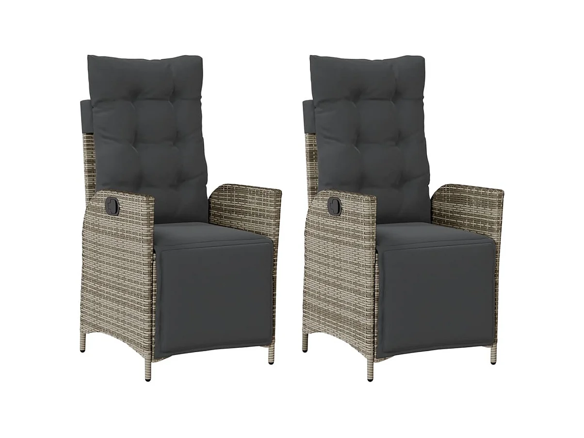 Set van 2 verstelbare tuinstoelen en rotan voetenbankje