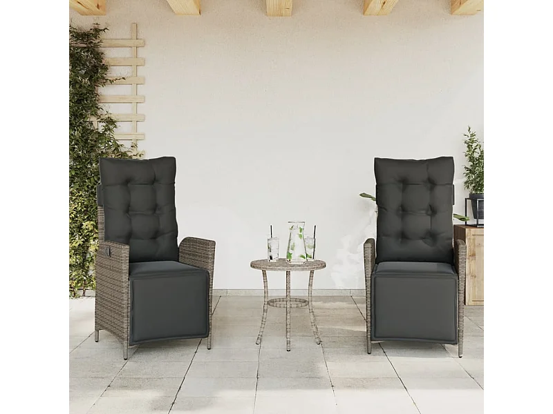 Chaises inclinables de jardin lot de 2 et repose-pied rotin