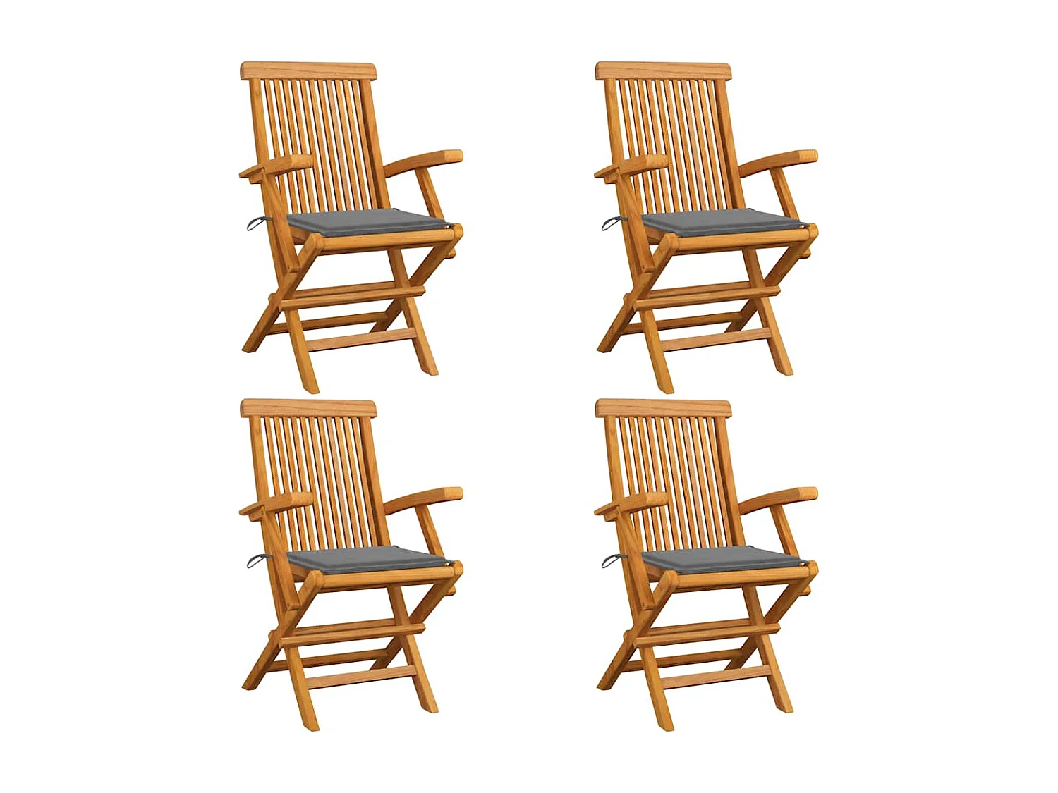 Chaises de jardin et coussins gris lot de 4 Bois de teck massif