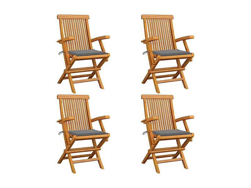 Chaises de jardin et coussins gris lot de 4 Bois de teck massif