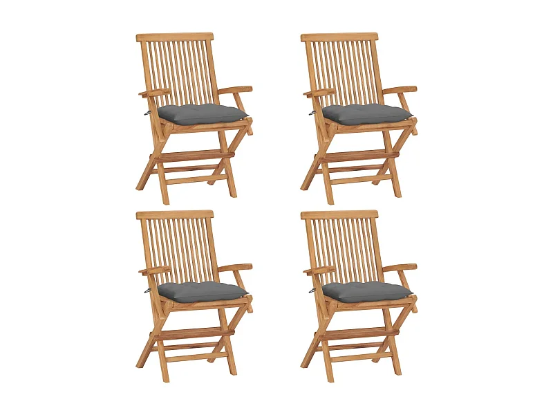 Chaises de jardin et coussins gris lot de 4 Bois de teck massif