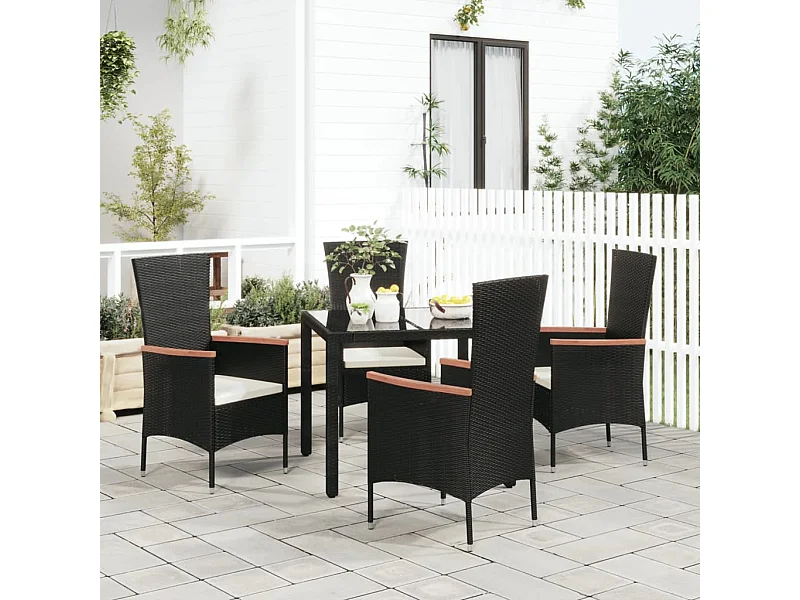 Tuinstoelen set van 4 met kussens Zwart geweven hars