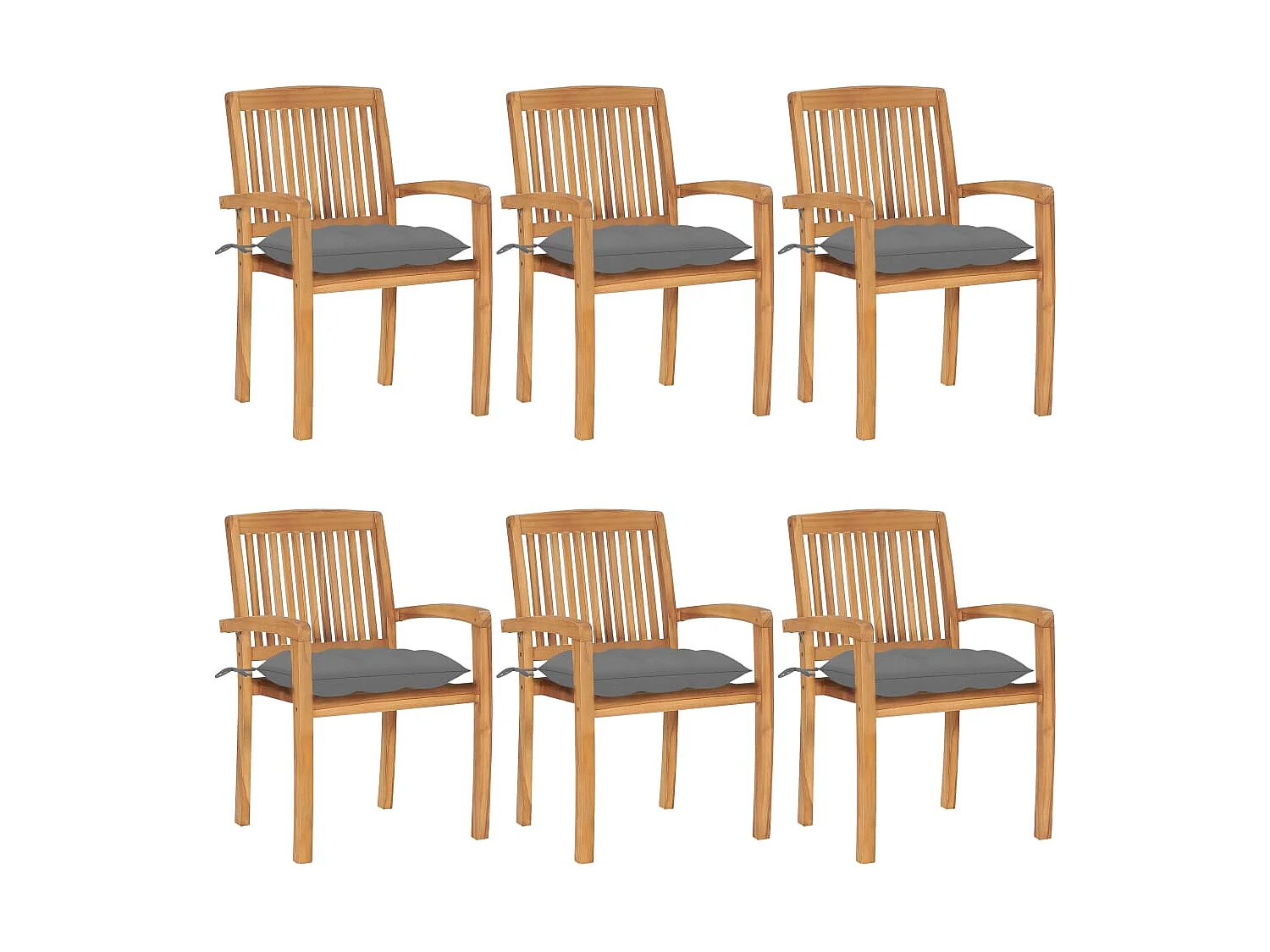 Chaises de jardin empilables avec coussins lot de 6 Teck solide