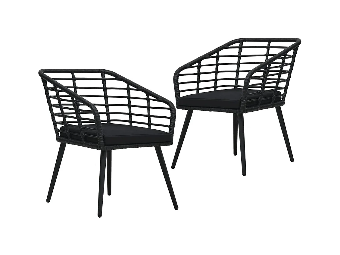 Chaises de jardin lot de 2 avec coussins Résine tressée Noir