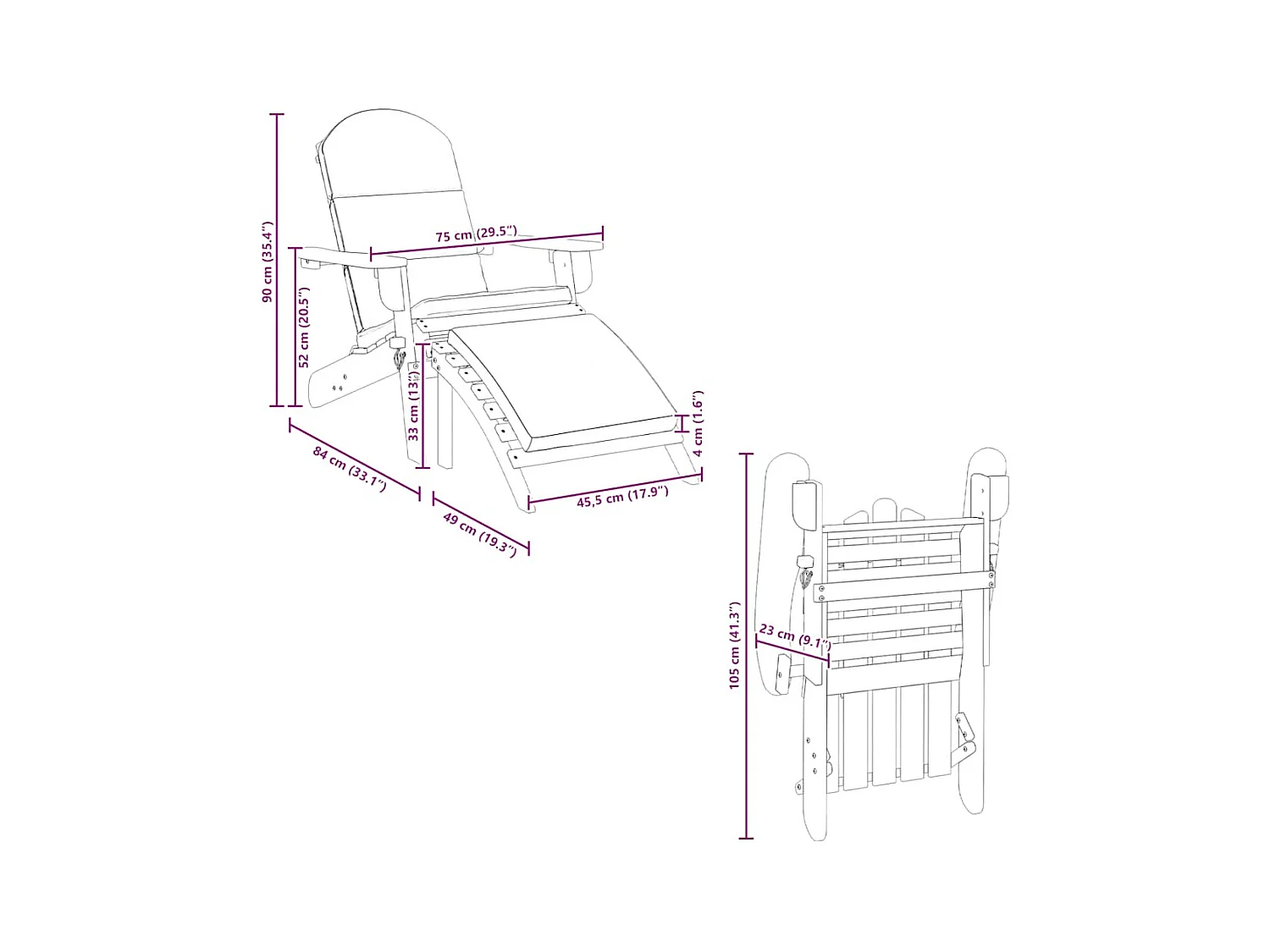 Chaise de jardin Adirondack et repose-pieds bois massif acacia