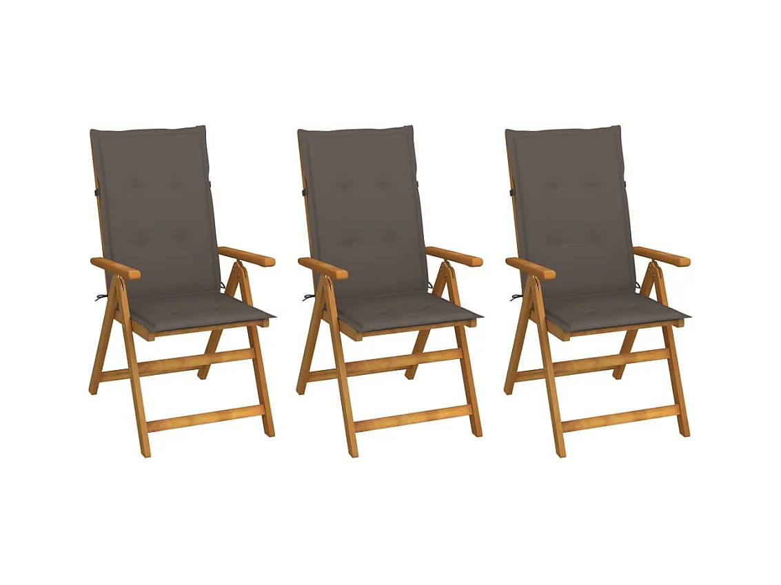 Set di 3 sedie da giardino pieghevoli con cuscini in legno di acacia