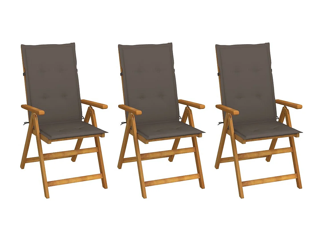 Chaises pliables de jardin lot de 3 avec coussins Bois d'acacia