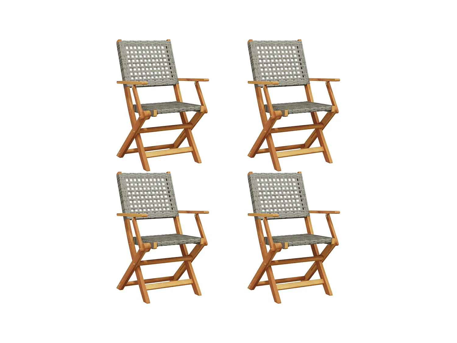 Juego de 4 sillas de jardín plegables de ratán sintético gris de madera maciza