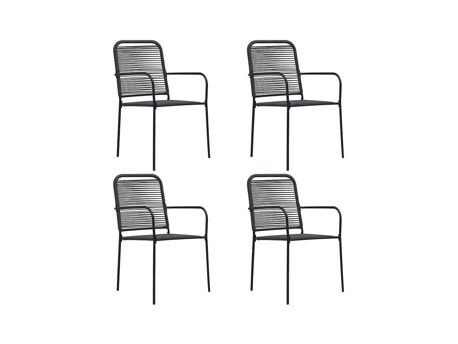 Chaises de jardin lot de 4 Corde en coton et acier Noir
