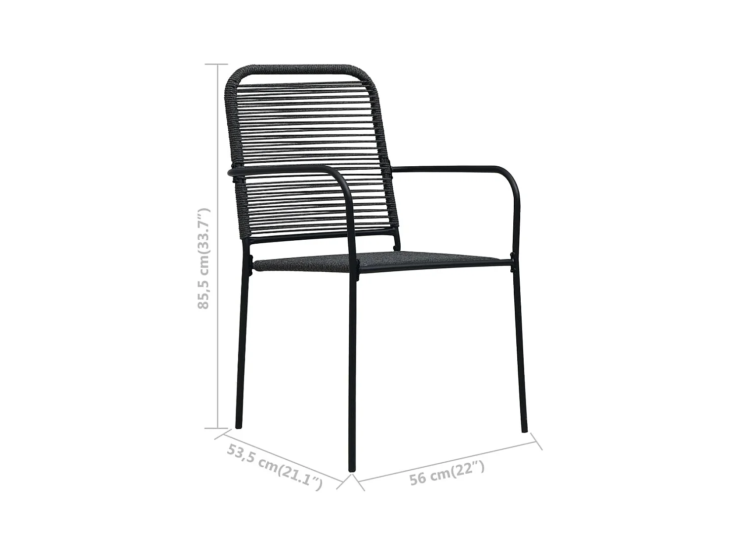 Chaises de jardin lot de 4 Corde en coton et acier Noir