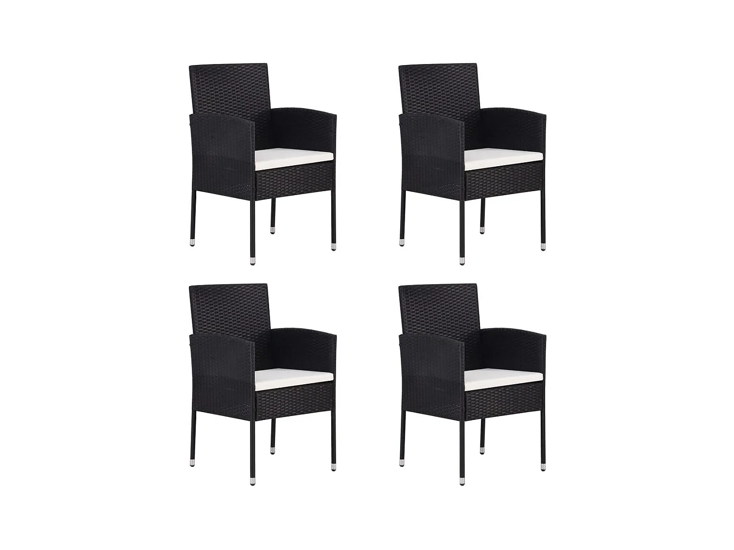 Chaises de jardin coussins blanc crème 4pcs noir résine tressée