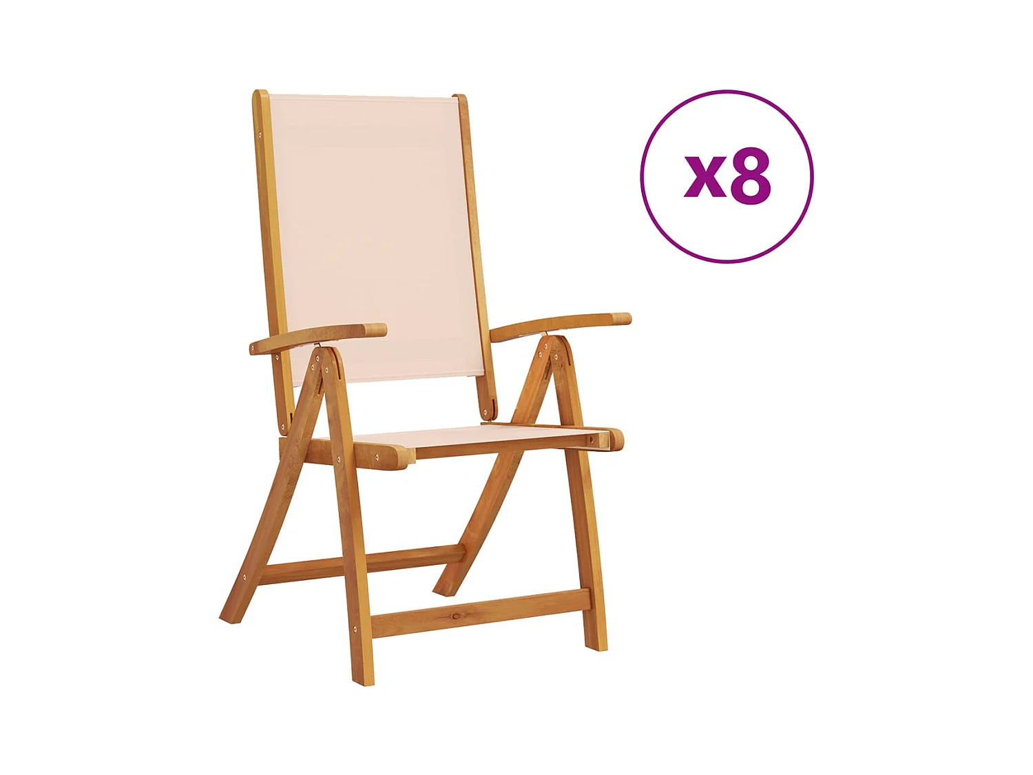 Chaises pliables de jardin lot de 8 bois d'acacia et textilène