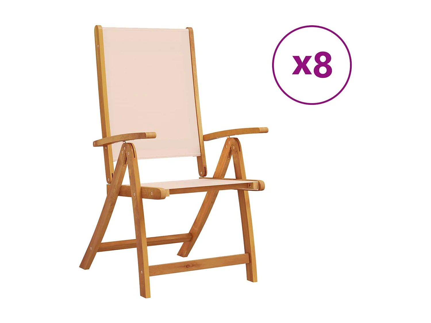 Chaises pliables de jardin lot de 8 bois d'acacia et textilène