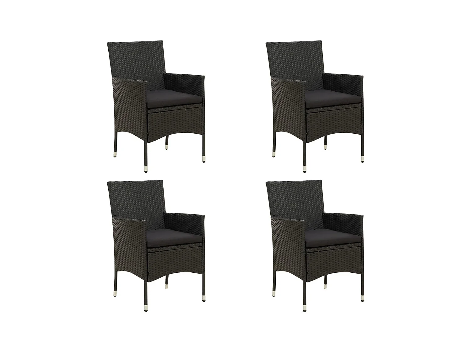 Chaises de jardin avec coussins lot de 4 Résine tressée Noir