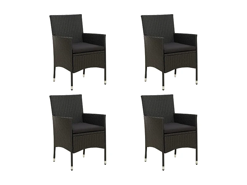 Chaises de jardin avec coussins lot de 4 Résine tressée Noir