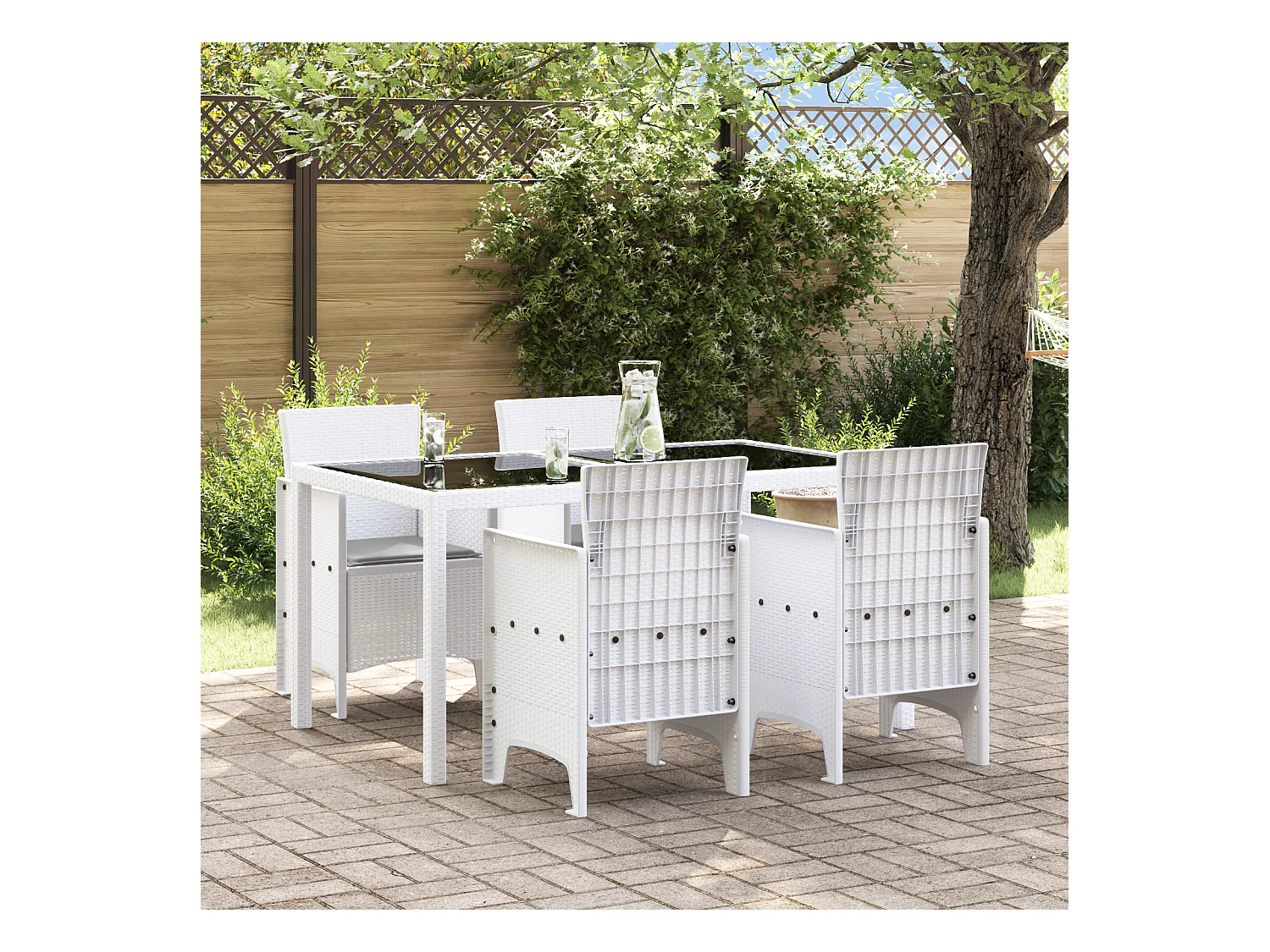 Chaises de jardin avec coussins 4 pcs en rotin synthétique blanc