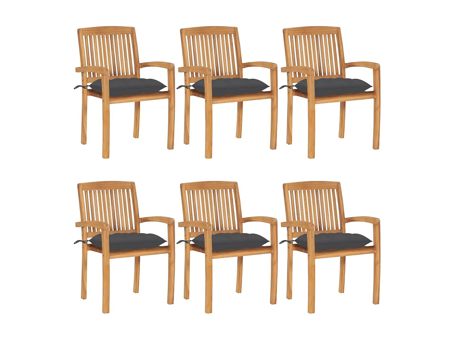 Chaises de jardin empilables avec coussins lot de 6 Teck solide