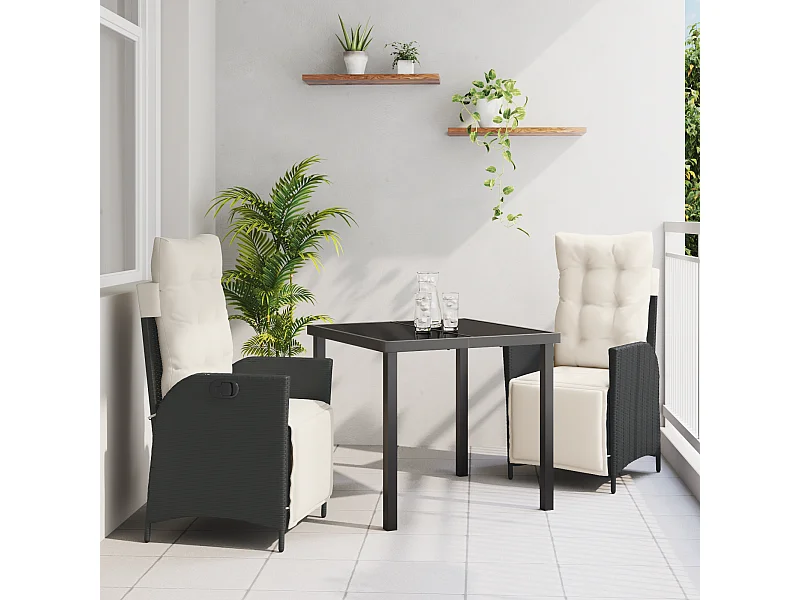 Set di 3 sedie da giardino in polyrattan nero