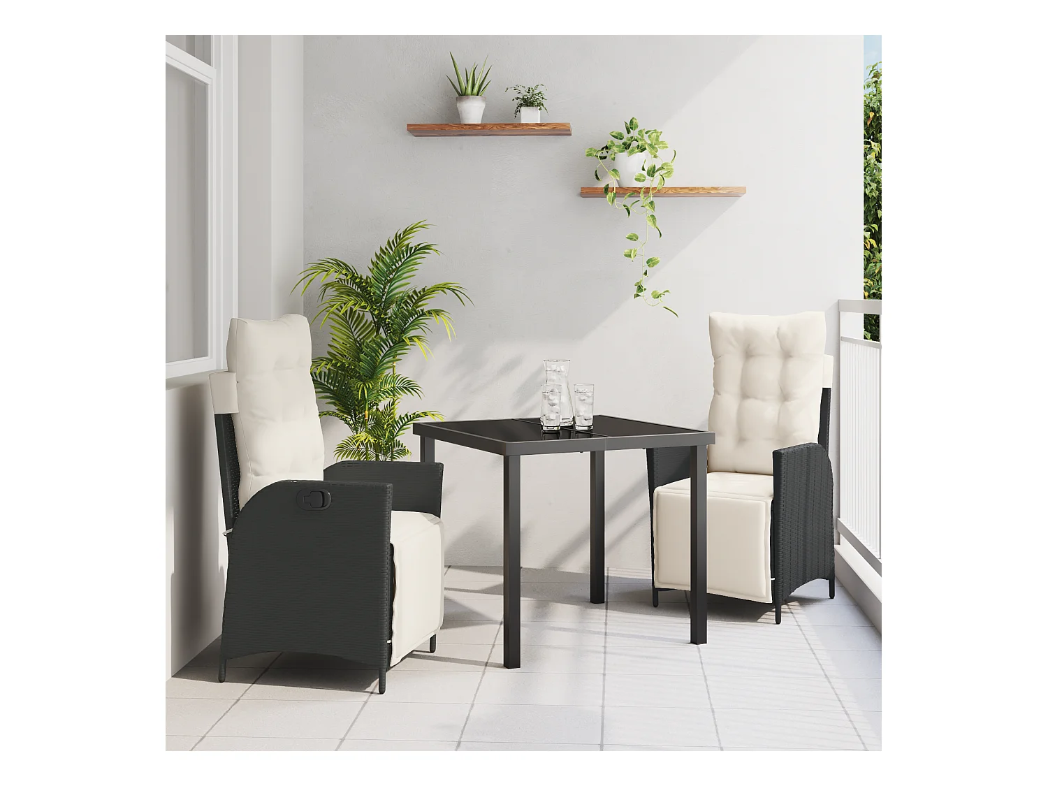 Set di 3 sedie da giardino in polyrattan nero