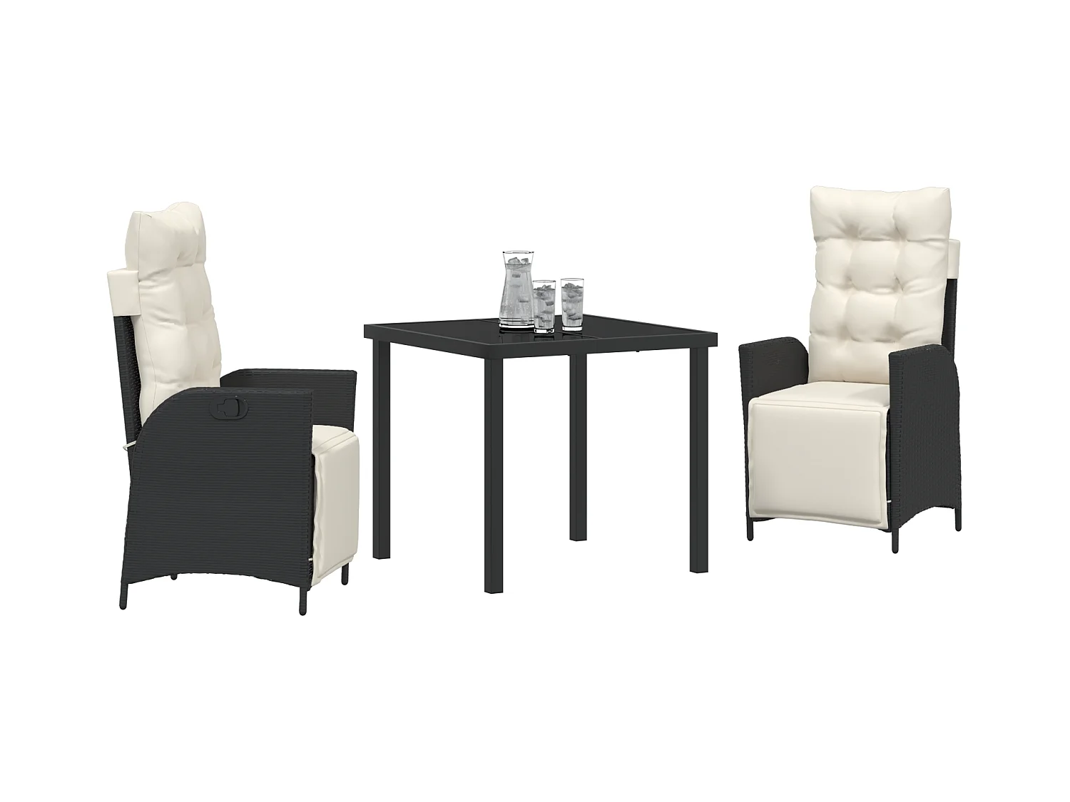 Set di 3 sedie da giardino in polyrattan nero