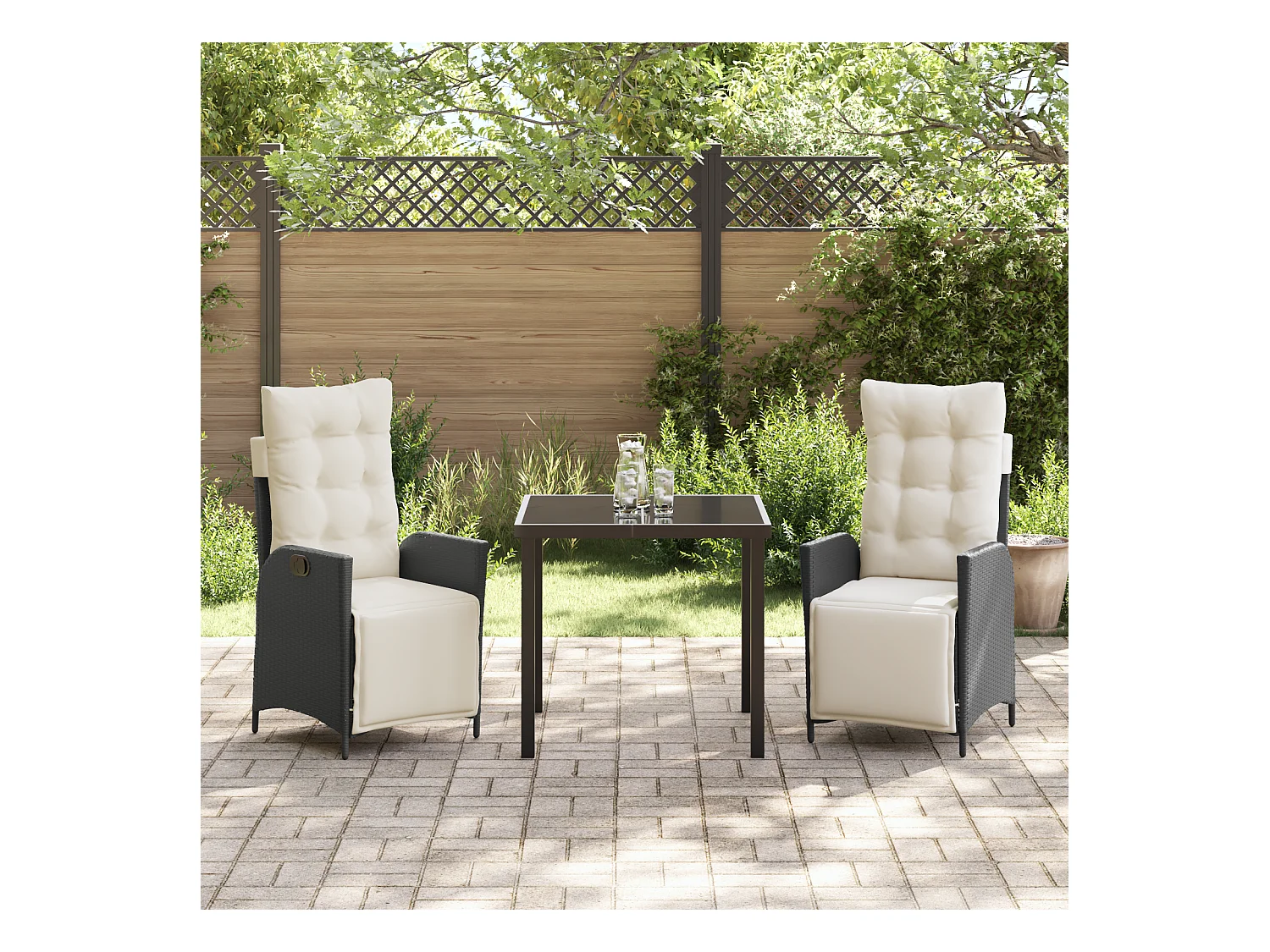 Set di 3 sedie da giardino in polyrattan nero