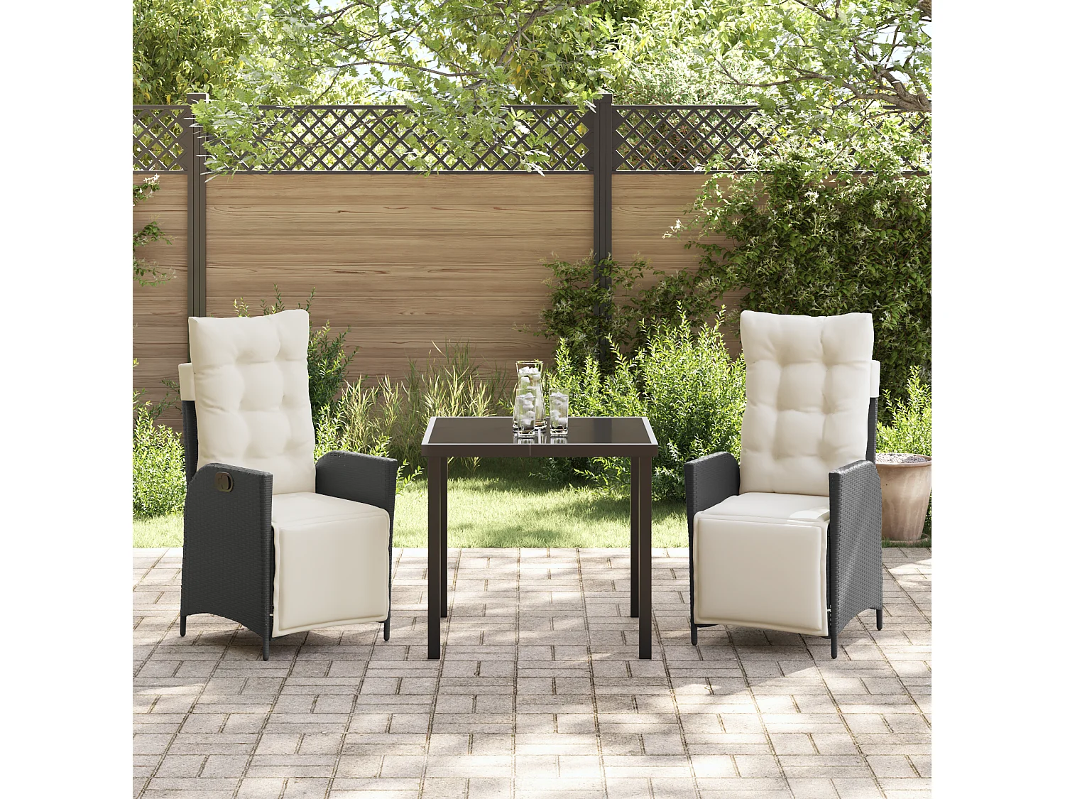 Set de 3 chaises de jardin Noir Poly Rattan