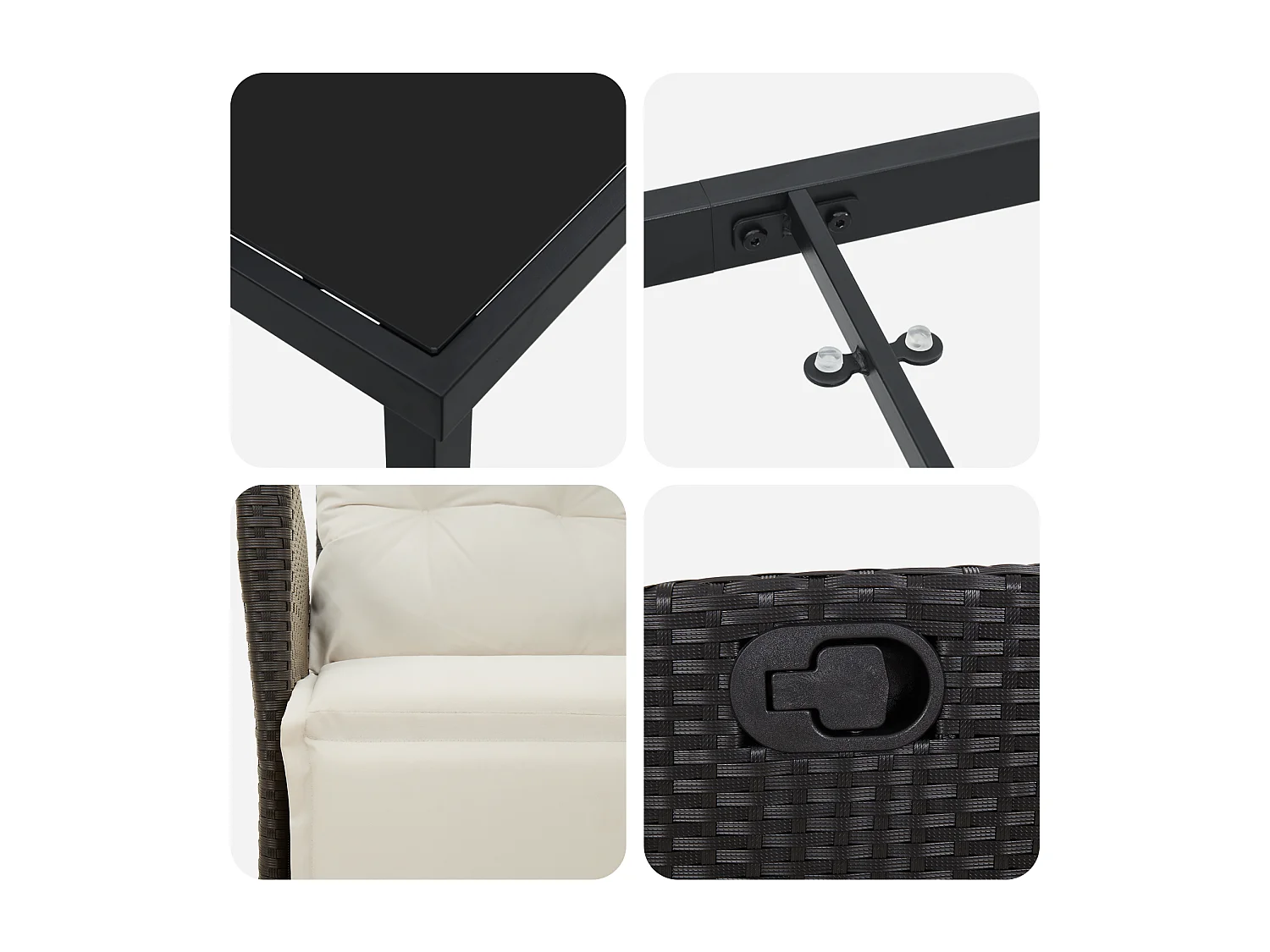 Set de 3 chaises de jardin Noir Poly Rattan