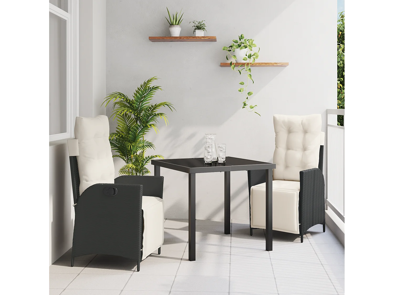 Set de 3 chaises de jardin Noir Poly Rattan