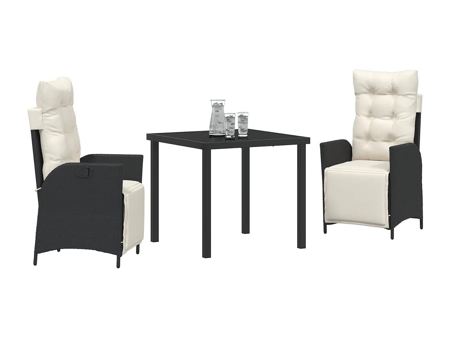 Set de 3 chaises de jardin Noir Poly Rattan