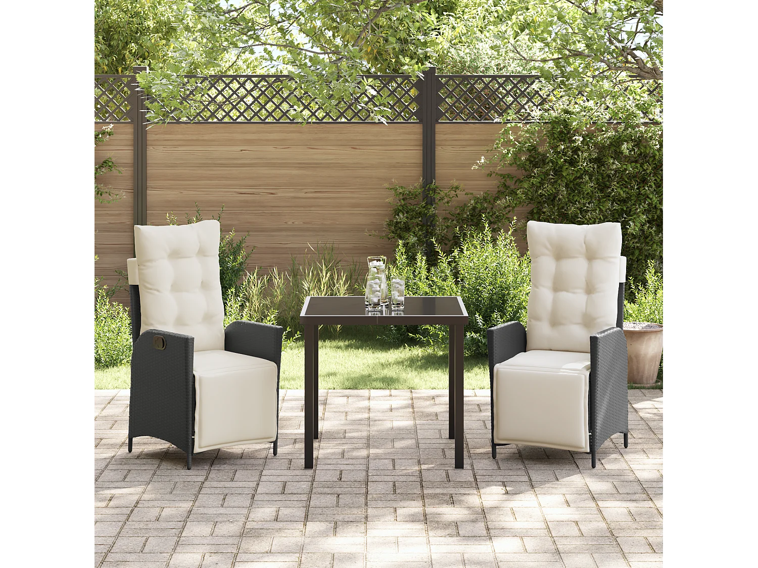 Set de 3 chaises de jardin Noir Poly Rattan