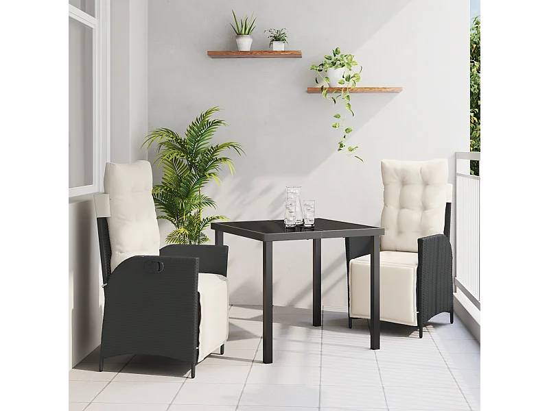 Set de 3 chaises de jardin Noir Poly Rattan