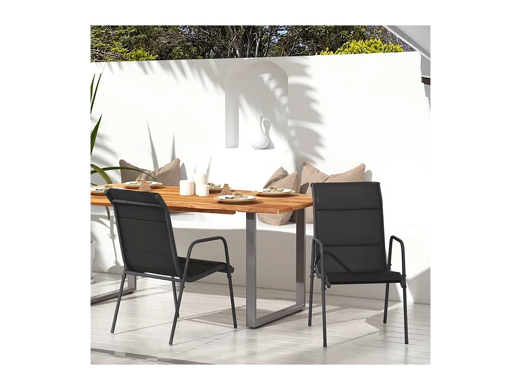 Chaises de jardin lot de 2 Acier et textilène Noir