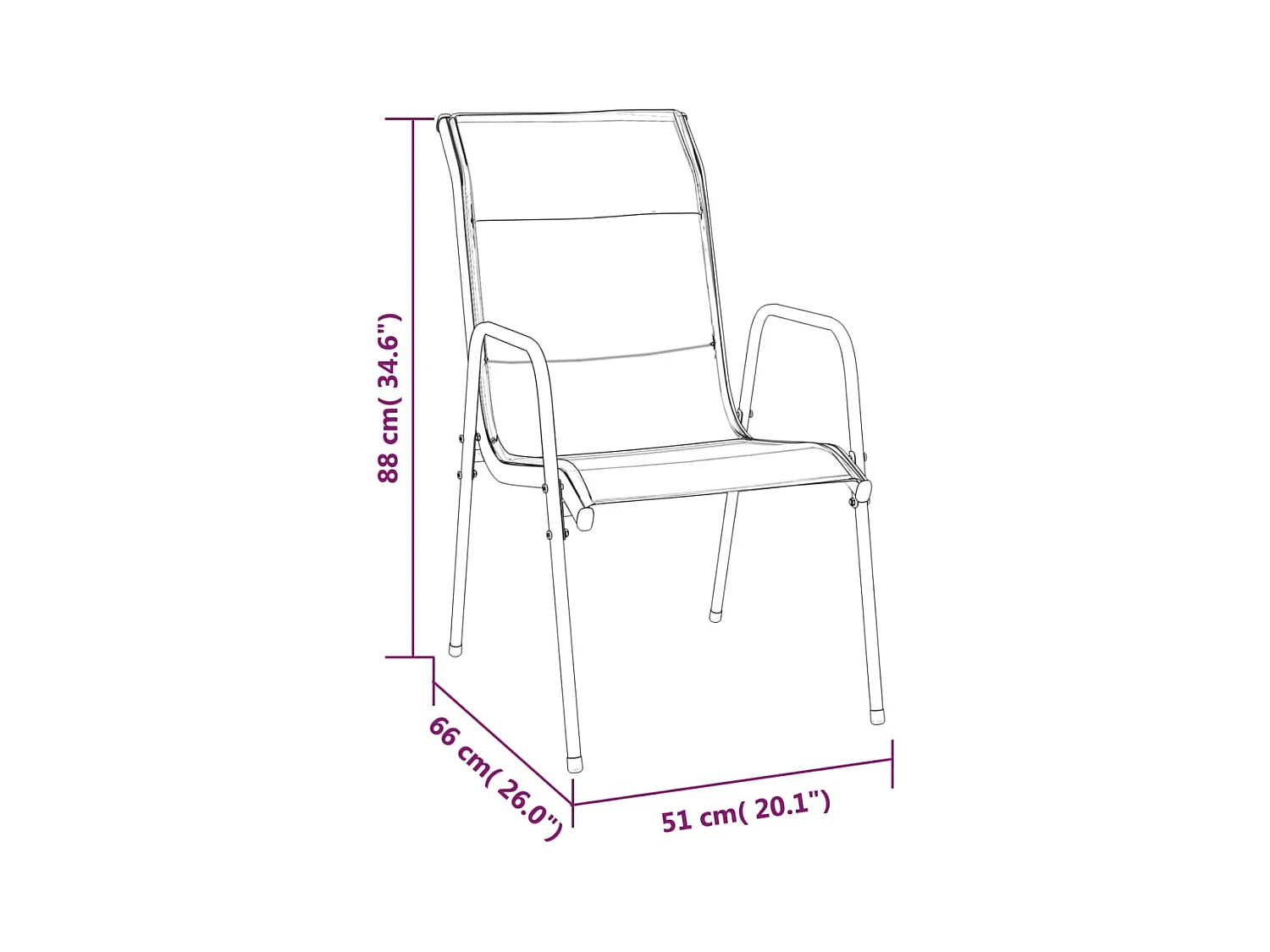 Chaises de jardin lot de 2 Acier et textilène Noir