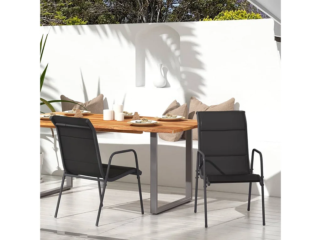 Chaises de jardin lot de 2 Acier et textilène Noir
