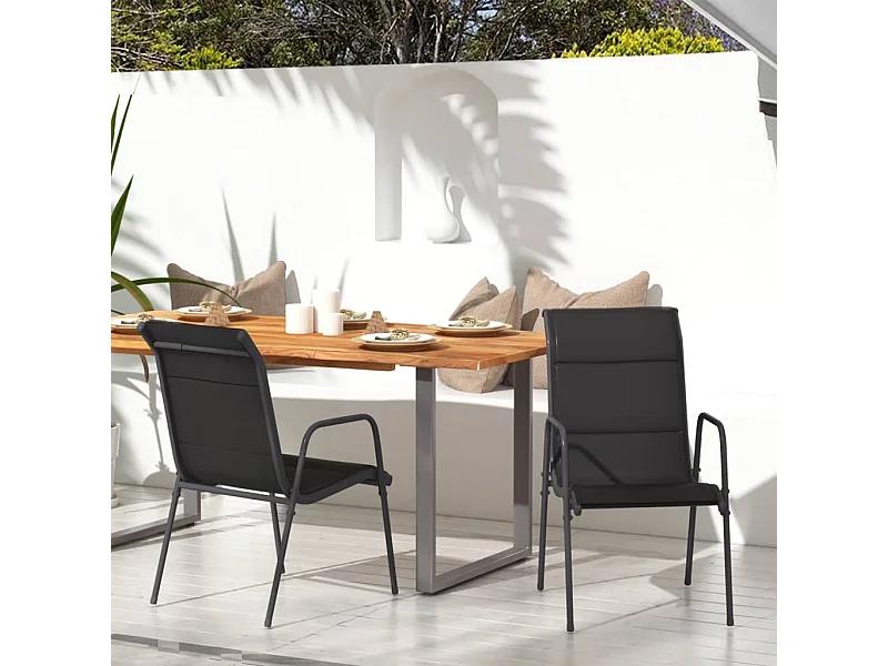 Chaises de jardin lot de 2 Acier et textilène Noir